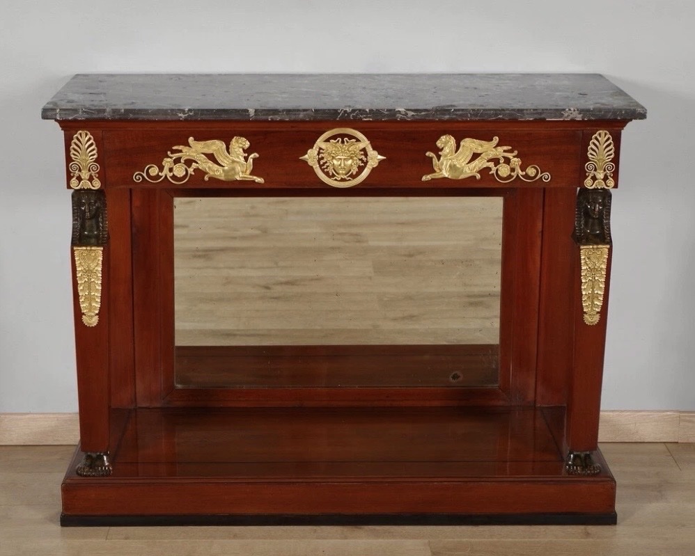 An Empire Mahogany And Blackened Wood Console Table. Early 19th Century.-photo-3