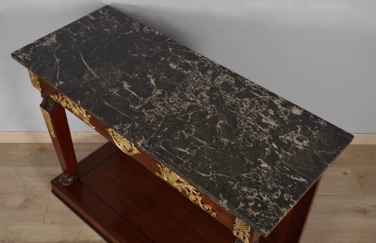 An Empire Mahogany And Blackened Wood Console Table. Early 19th Century.-photo-5