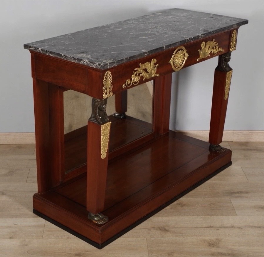 An Empire Mahogany And Blackened Wood Console Table. Early 19th Century.-photo-6
