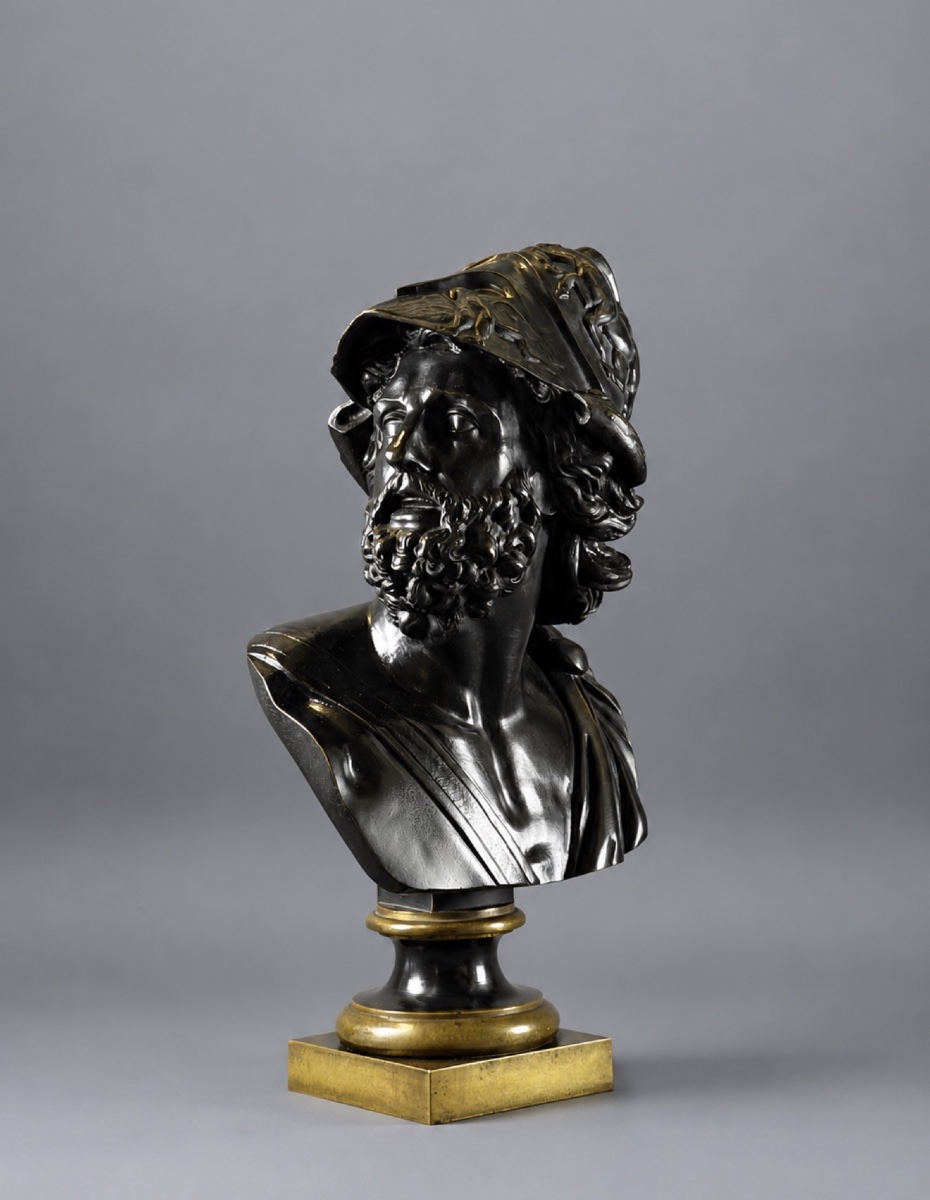 A French 19th Century Patinated Bronze Bust Of Menelaus. -photo-2