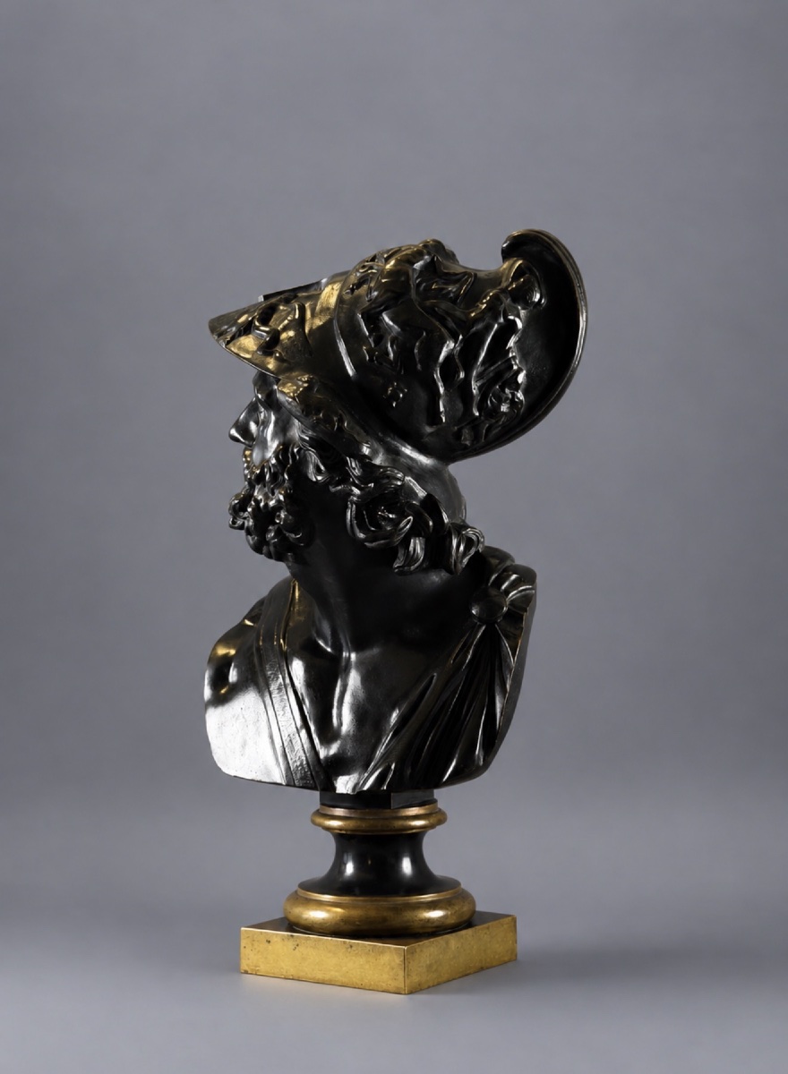 A French 19th Century Patinated Bronze Bust Of Menelaus. -photo-3