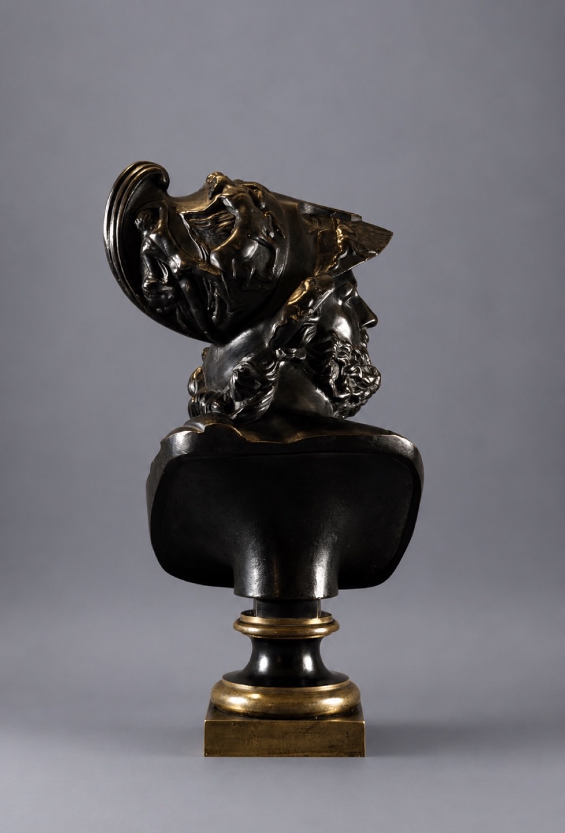 A French 19th Century Patinated Bronze Bust Of Menelaus. -photo-4