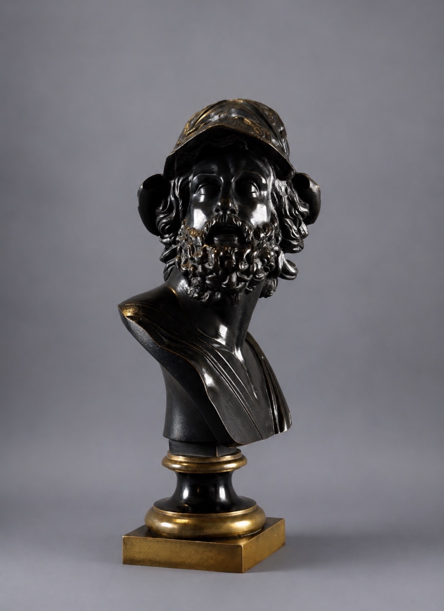 A French 19th Century Patinated Bronze Bust Of Menelaus. -photo-1