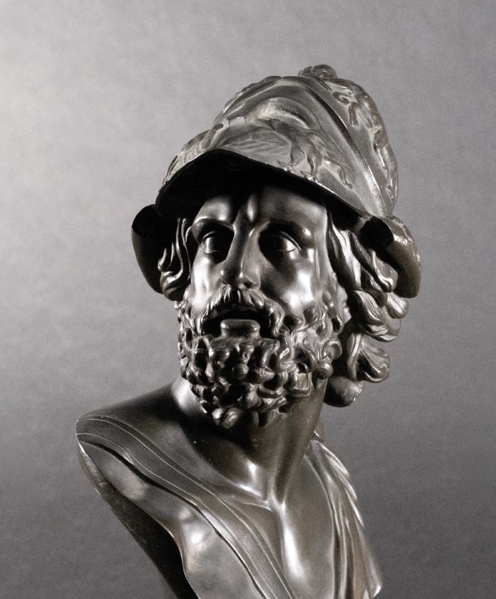 A French 19th Century Patinated Bronze Bust Of Menelaus. -photo-2