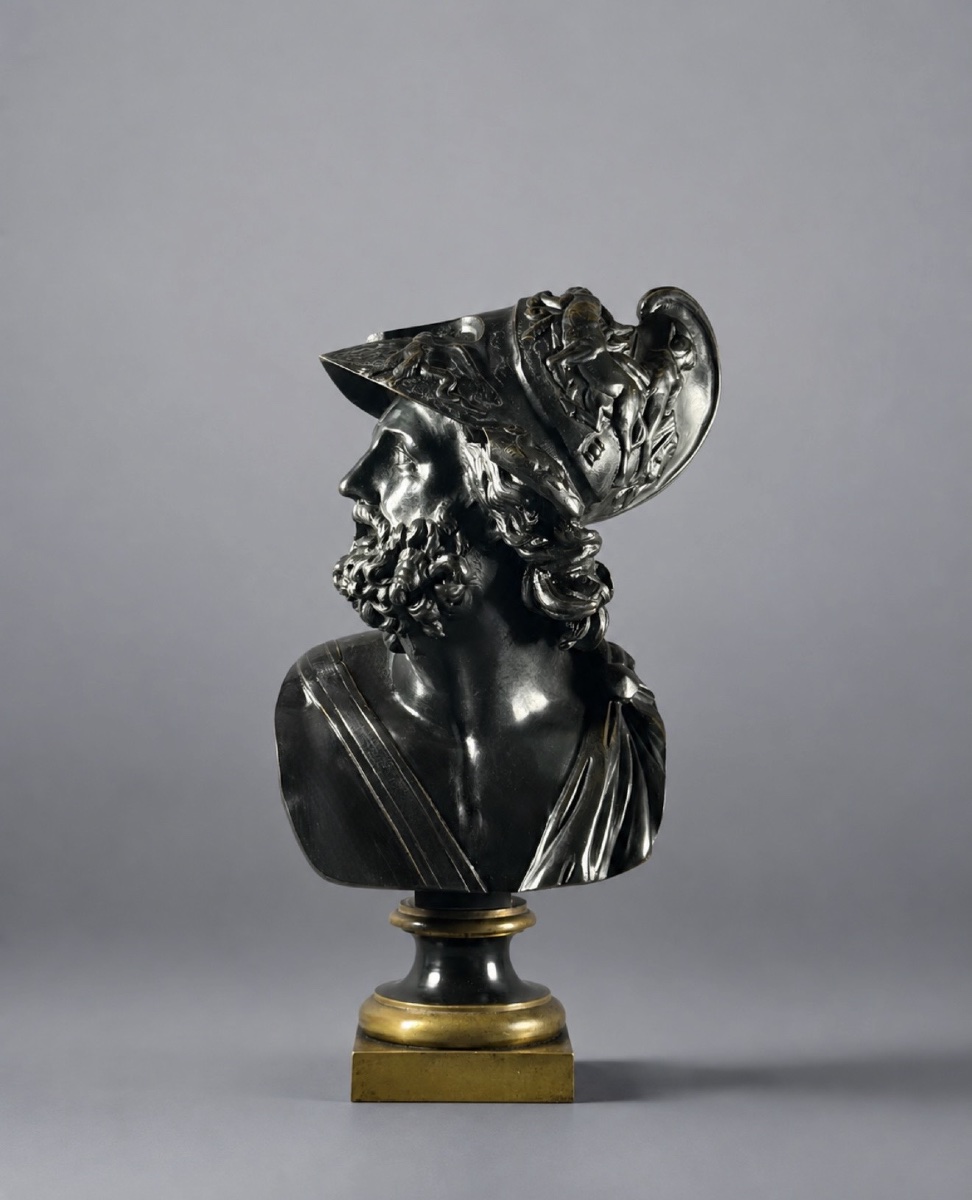 A French 19th Century Patinated Bronze Bust Of Menelaus. 
