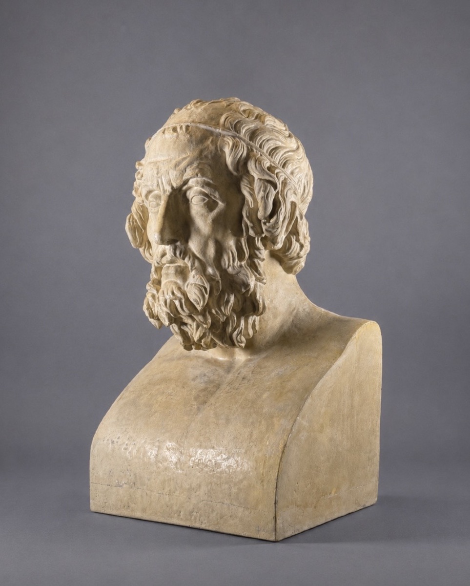 à Large Plaster Hermaic Bust Of Homer. 19th Century. -photo-2