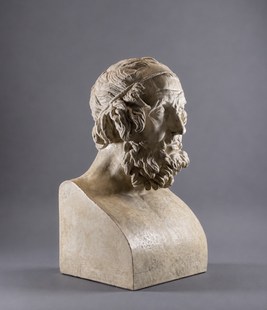 à Large Plaster Hermaic Bust Of Homer. 19th Century. -photo-3