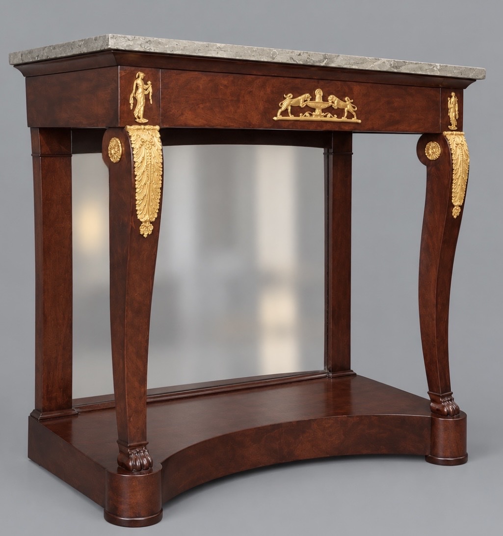 Console d’époque Empire en acajou et placage d’acajou. Début du XIXe siècle. -photo-2