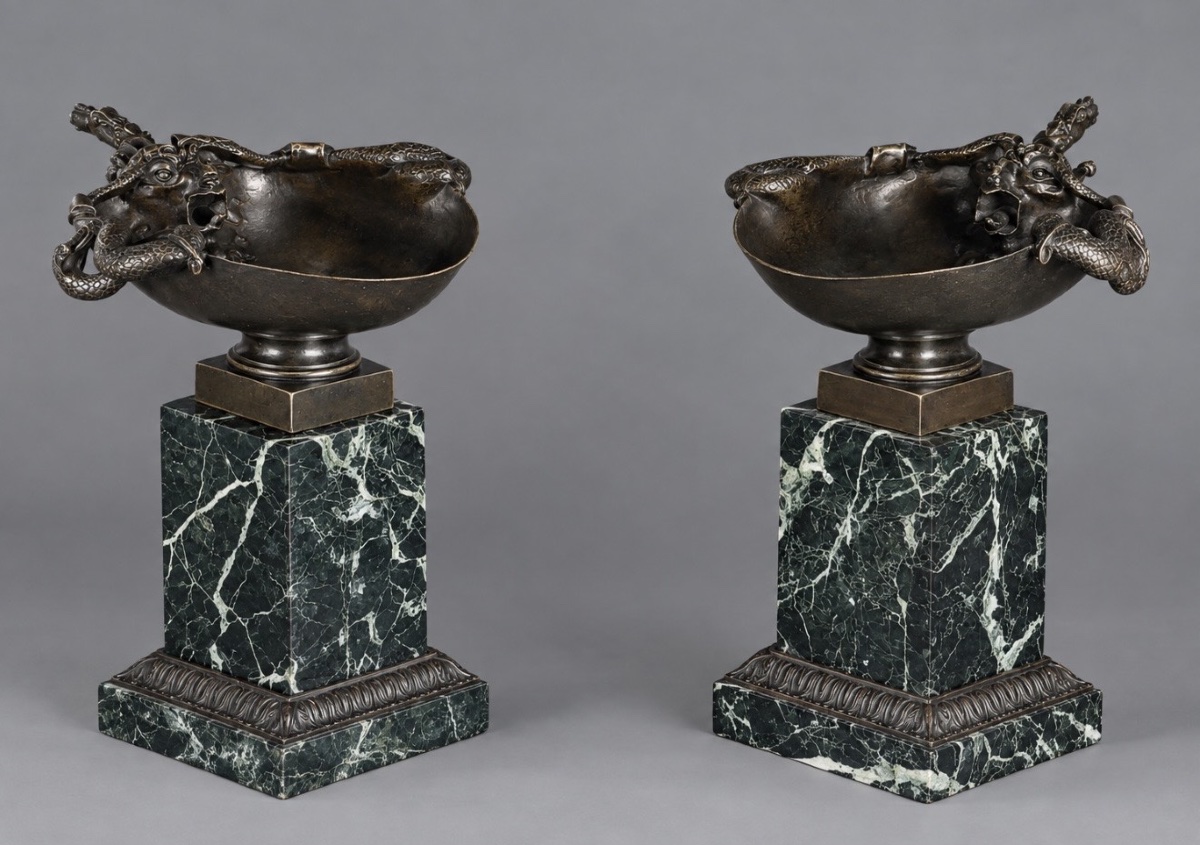 A Pair Of Patinated Bronze Tazze By Auguste-maximilien  Delafontaine. Mid-19th Century. 