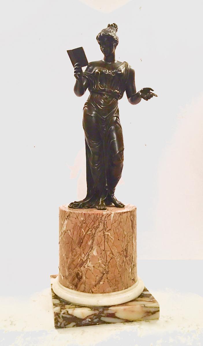 Allégorie De La Poésie. Sculpture En Bronze Patiné. Début Du XIXe Siècle.-photo-3