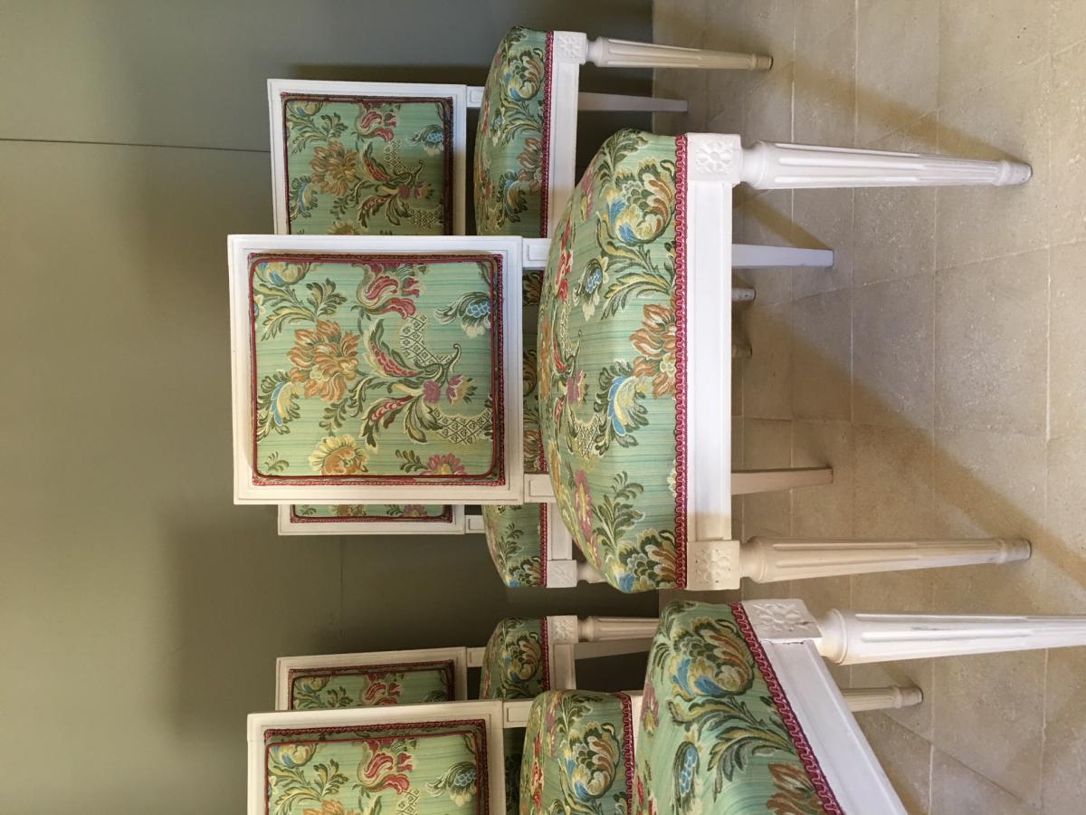 Suite De Six Chaises Louis XVI Relaquées Crème.-photo-7