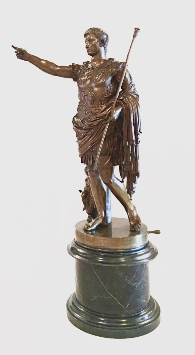 Sculpture En Bronze Représentant l'Empereur Auguste Dit De Prima Porta. Italie, XIXe Siècle.-photo-2