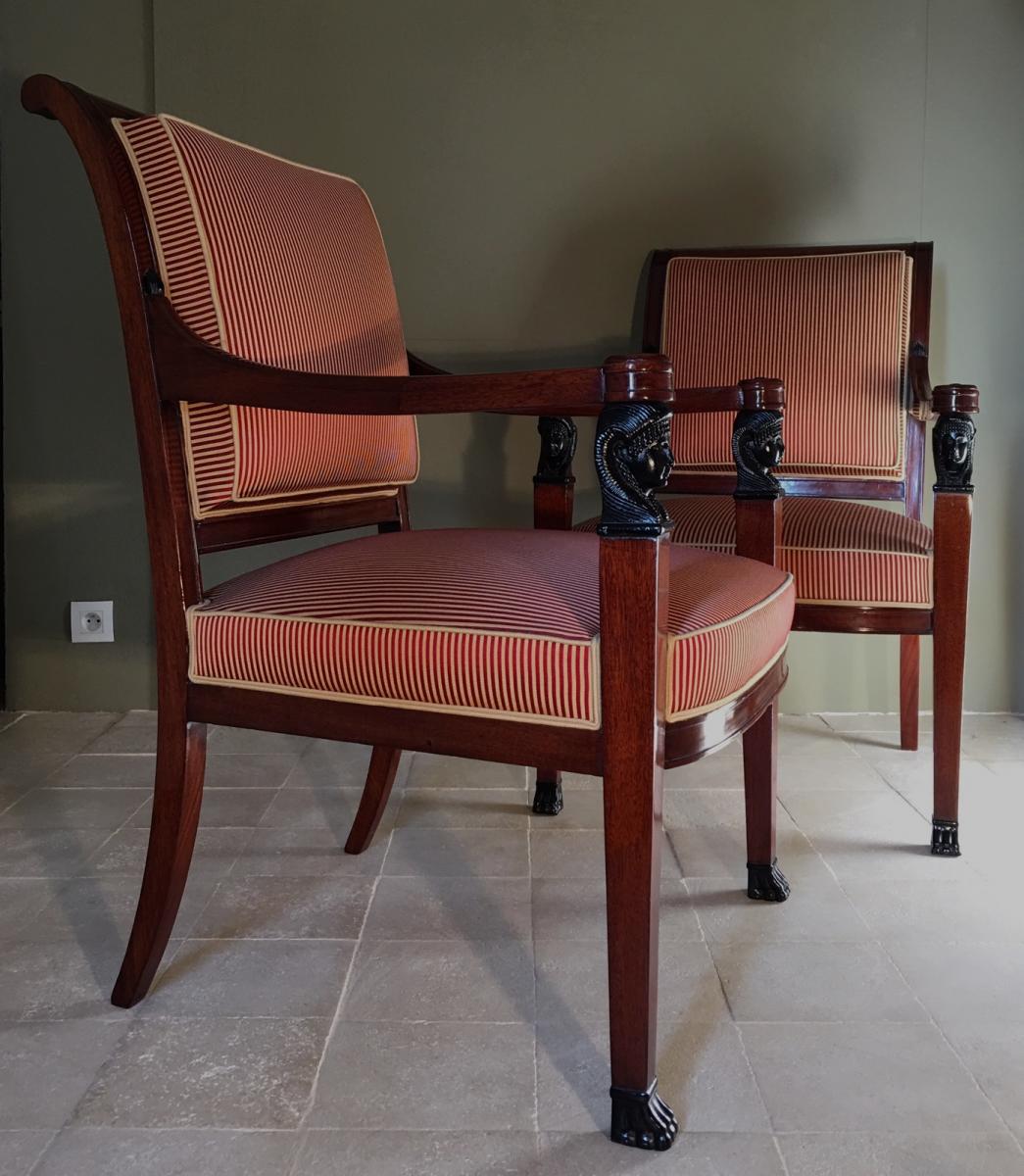 Pair Of Empire Mahogany Armchairs.-photo-3