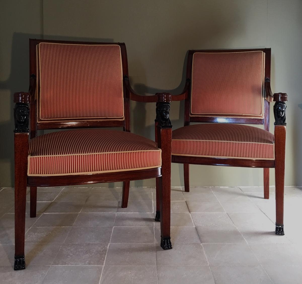 Pair Of Empire Mahogany Armchairs.-photo-1