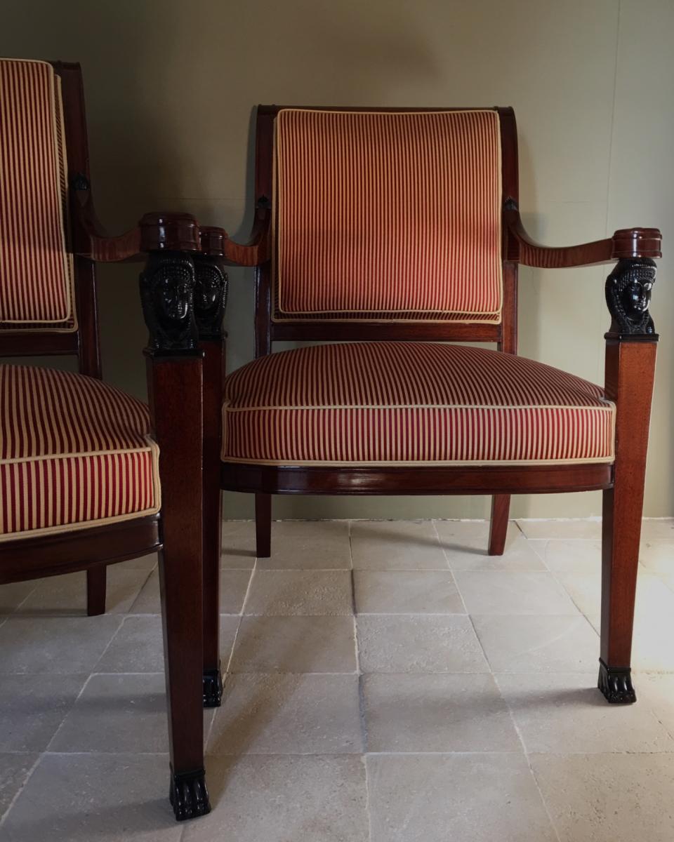 Pair Of Empire Mahogany Armchairs.-photo-2