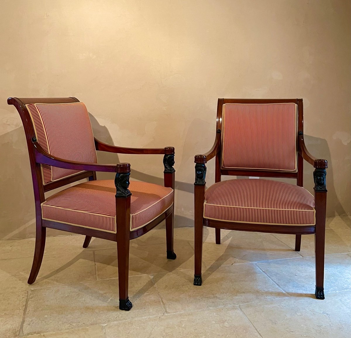 Pair Of Empire Mahogany Armchairs.