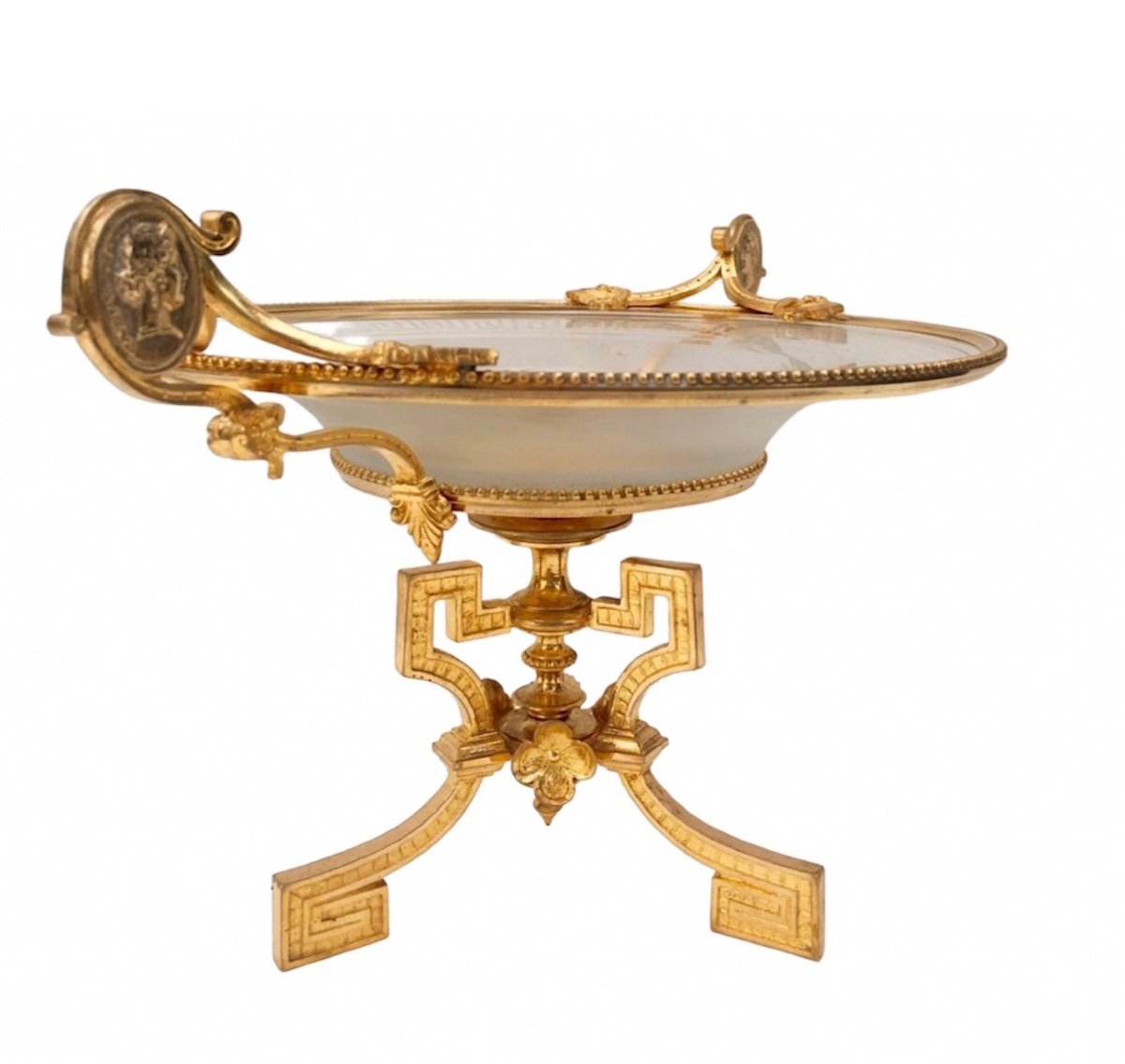 Coupe Néoclassique En Bronze Doré Et Cristal Gravé. XIXe Siècle, Vers 1850.-photo-3