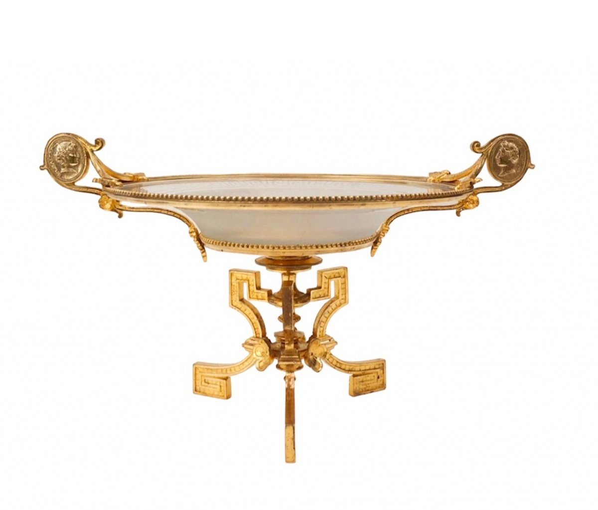 Neoclassical Cup In Gilt Bronze And Engraved Crystal. XIXth Century, Around 1850.