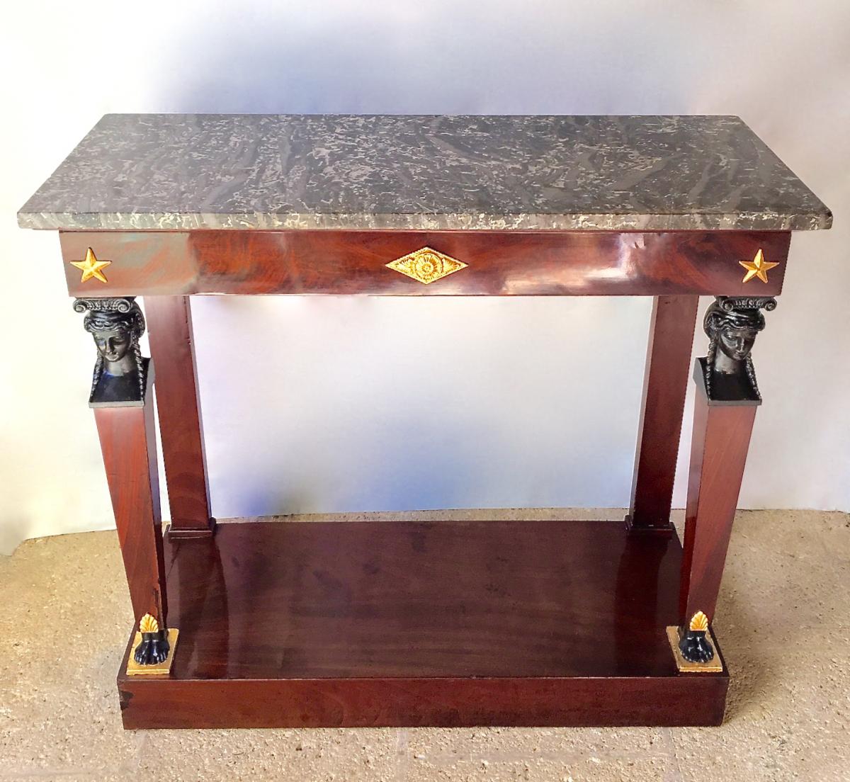 Console Aux Cariatides In Mahogany And Mahogany Veneer. Empire Period.-photo-4