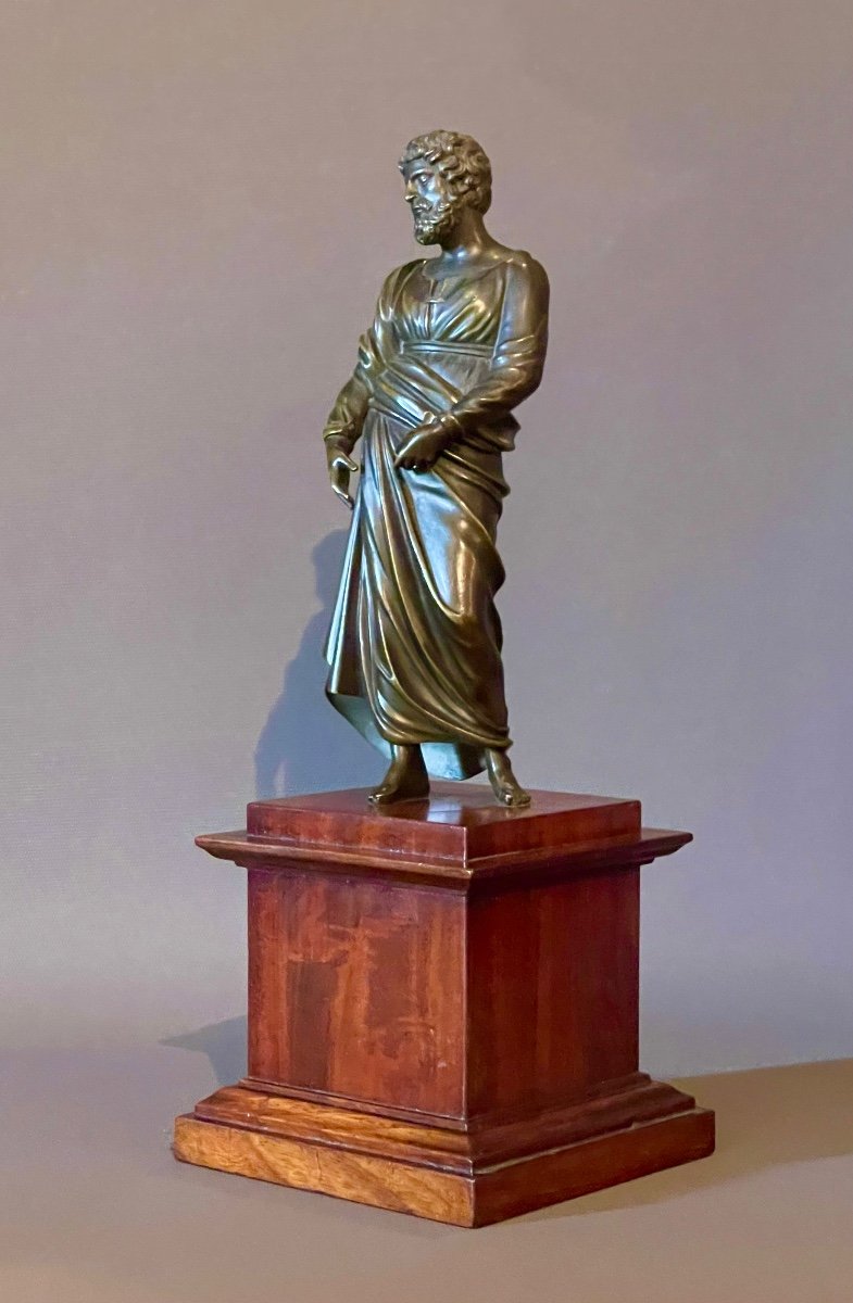 A Patinated Bronze Stautuette Depicting The Philosopher Aristotle. Italy, 19th Century.-photo-2