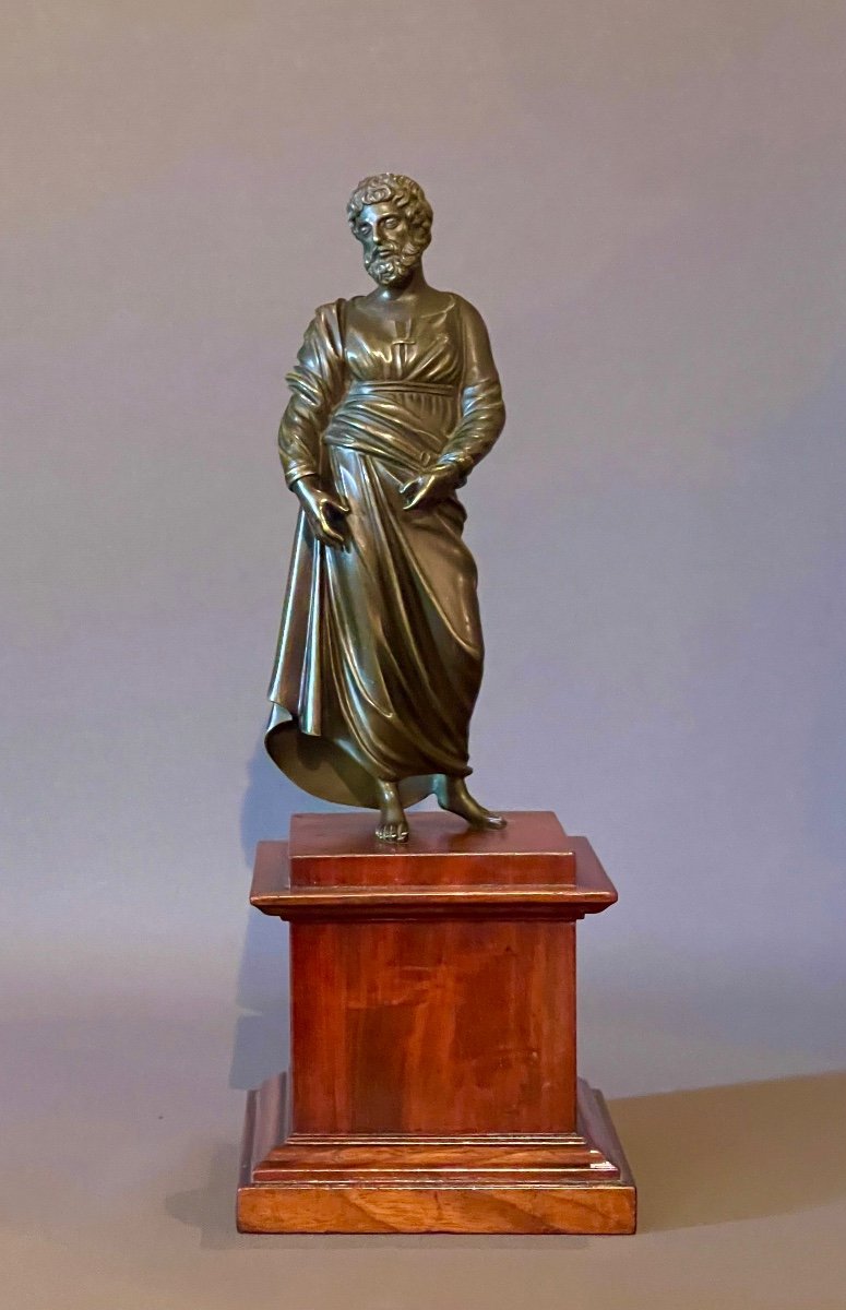 A Patinated Bronze Stautuette Depicting The Philosopher Aristotle. Italy, 19th Century.