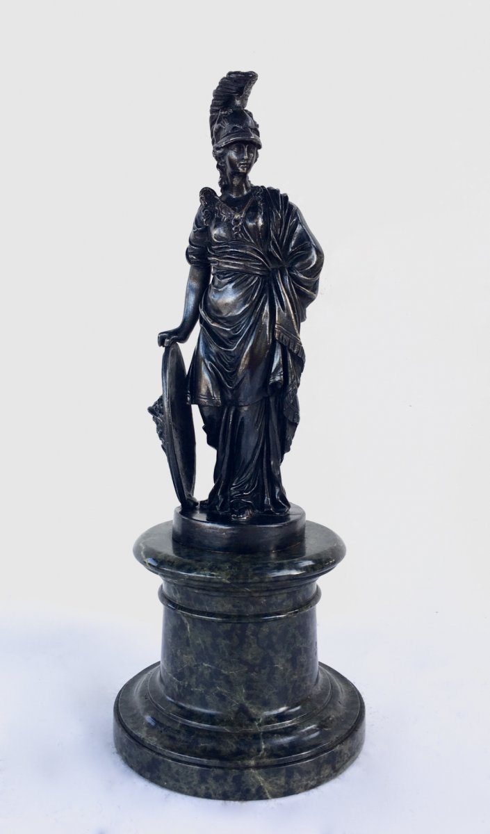 Statuette En Bronze Ciselé Et Patiné Représentant La Déesse Athéna. XIXe Siècle.-photo-2