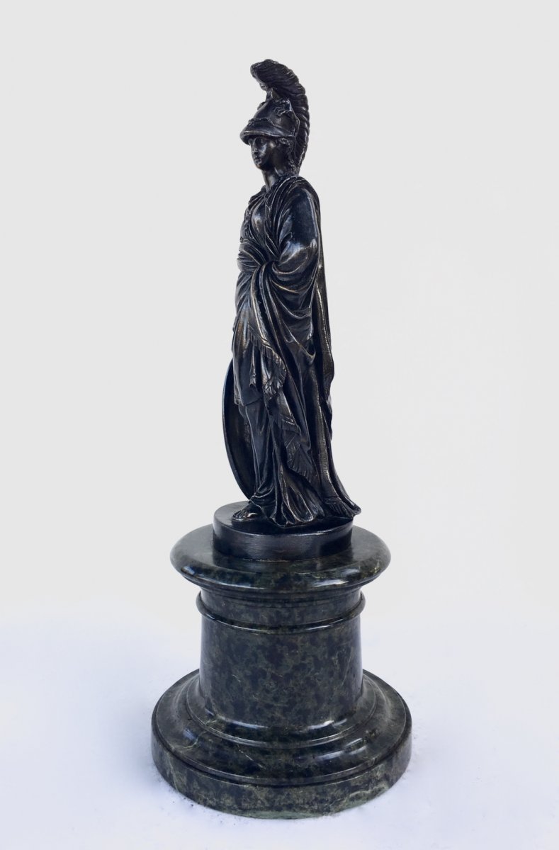 Statuette En Bronze Ciselé Et Patiné Représentant La Déesse Athéna. XIXe Siècle.-photo-3