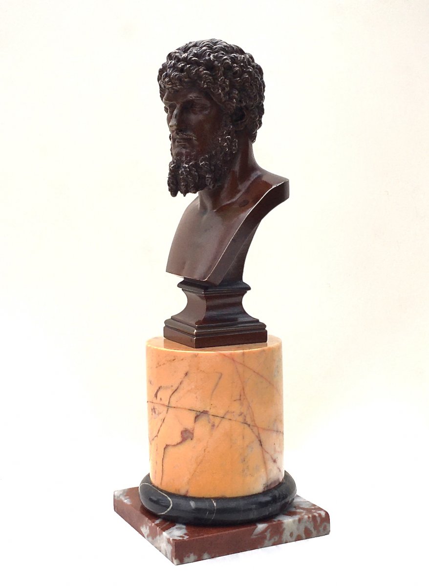 Buste En Bronze Représentant l'Empereur Romain Lucius Verus. d'Après l'Antique, Vers 1860.-photo-1