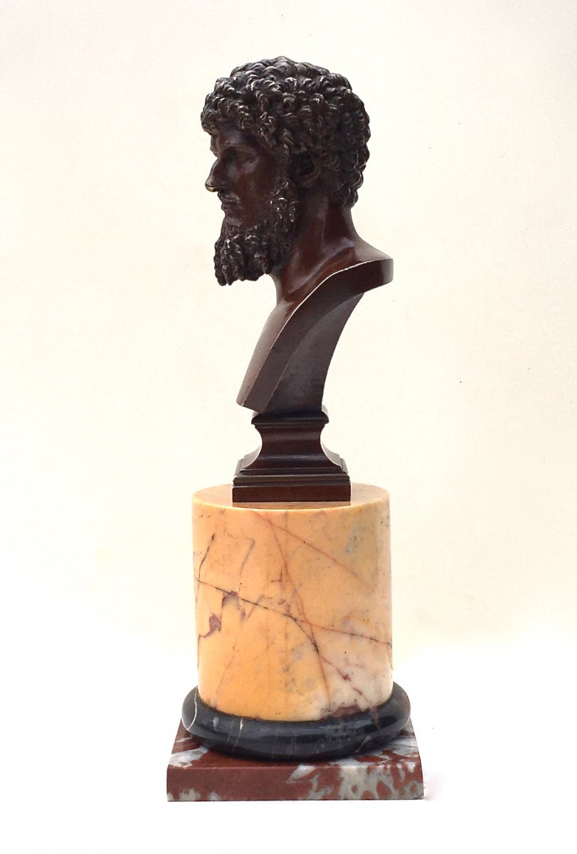 Buste En Bronze Représentant l'Empereur Romain Lucius Verus. d'Après l'Antique, Vers 1860.-photo-2
