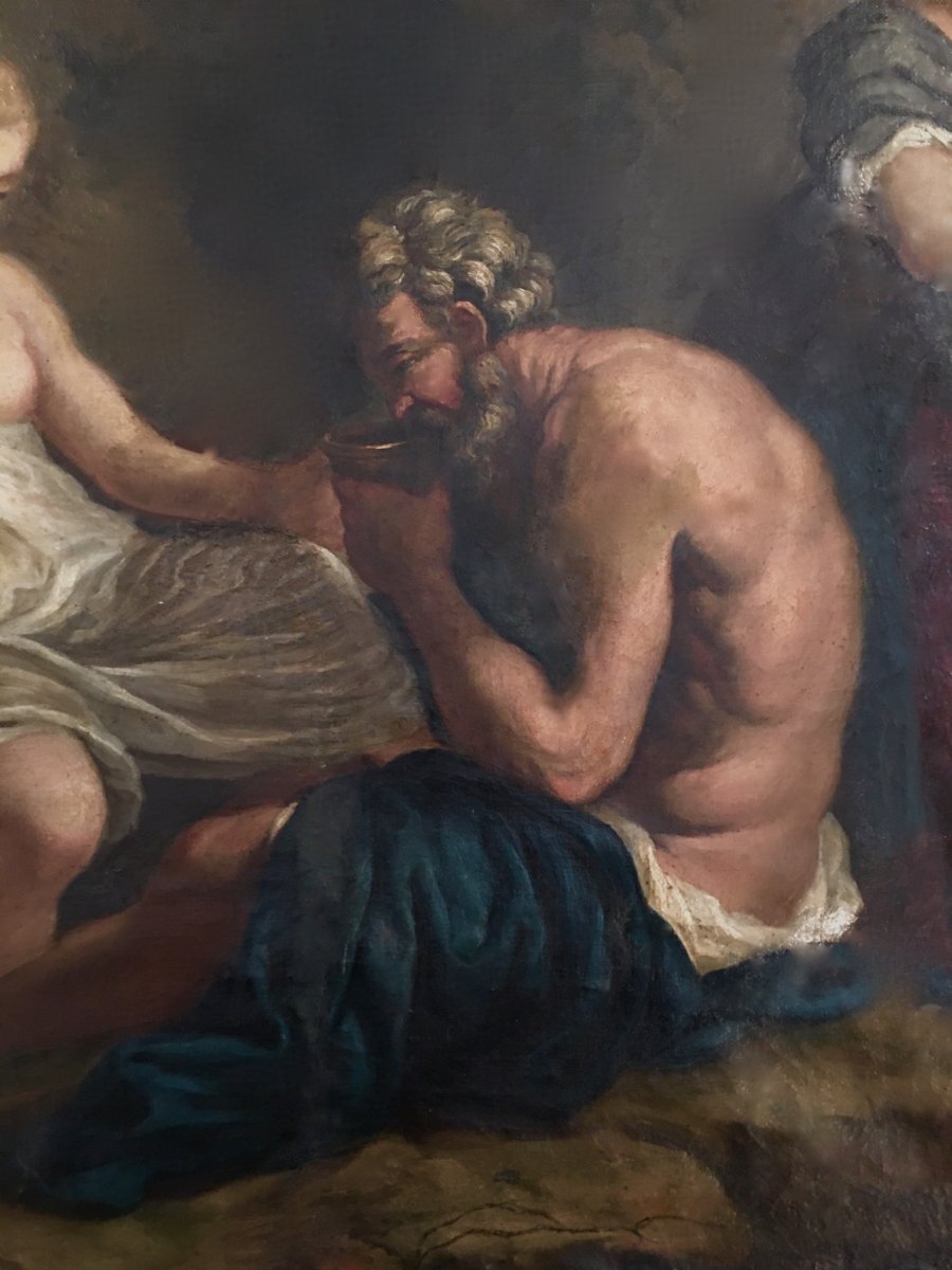 French School Circa 1740. Lot And His Daughters.-photo-4