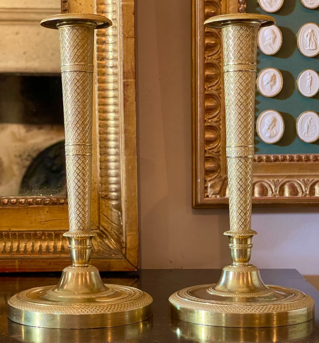A Pair Of Empire Gilt-bronze Candlesticks. Early 19th Century. -photo-2