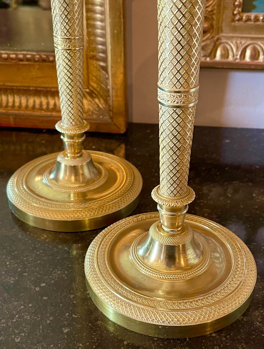 A Pair Of Empire Gilt-bronze Candlesticks. Early 19th Century. -photo-3