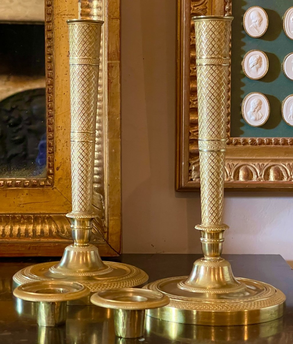 A Pair Of Empire Gilt-bronze Candlesticks. Early 19th Century. -photo-1