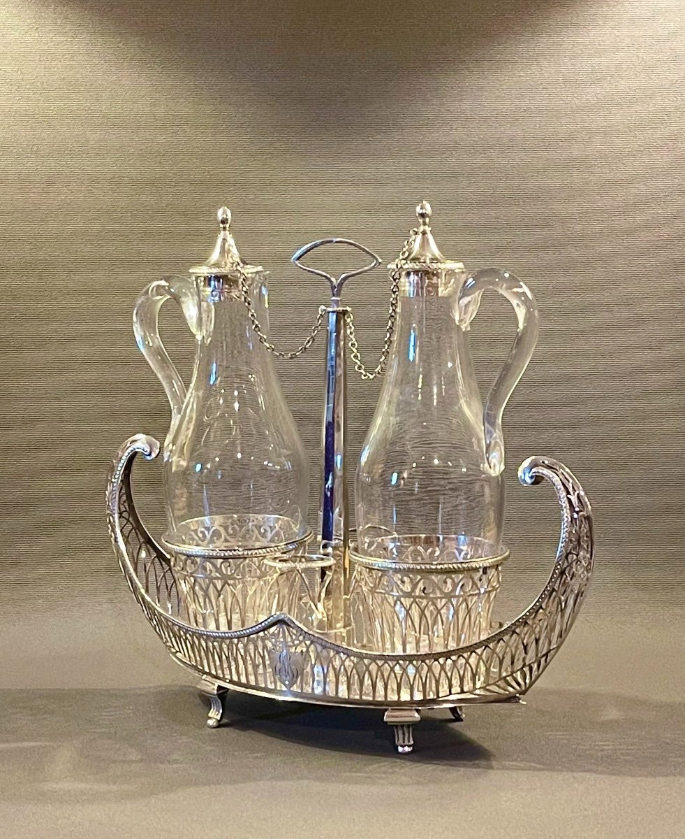 Huilier Empire Et Ses Bouchons En Argent Et Verre Par Orfèvre JBC. Paris, 1798-1809-photo-3