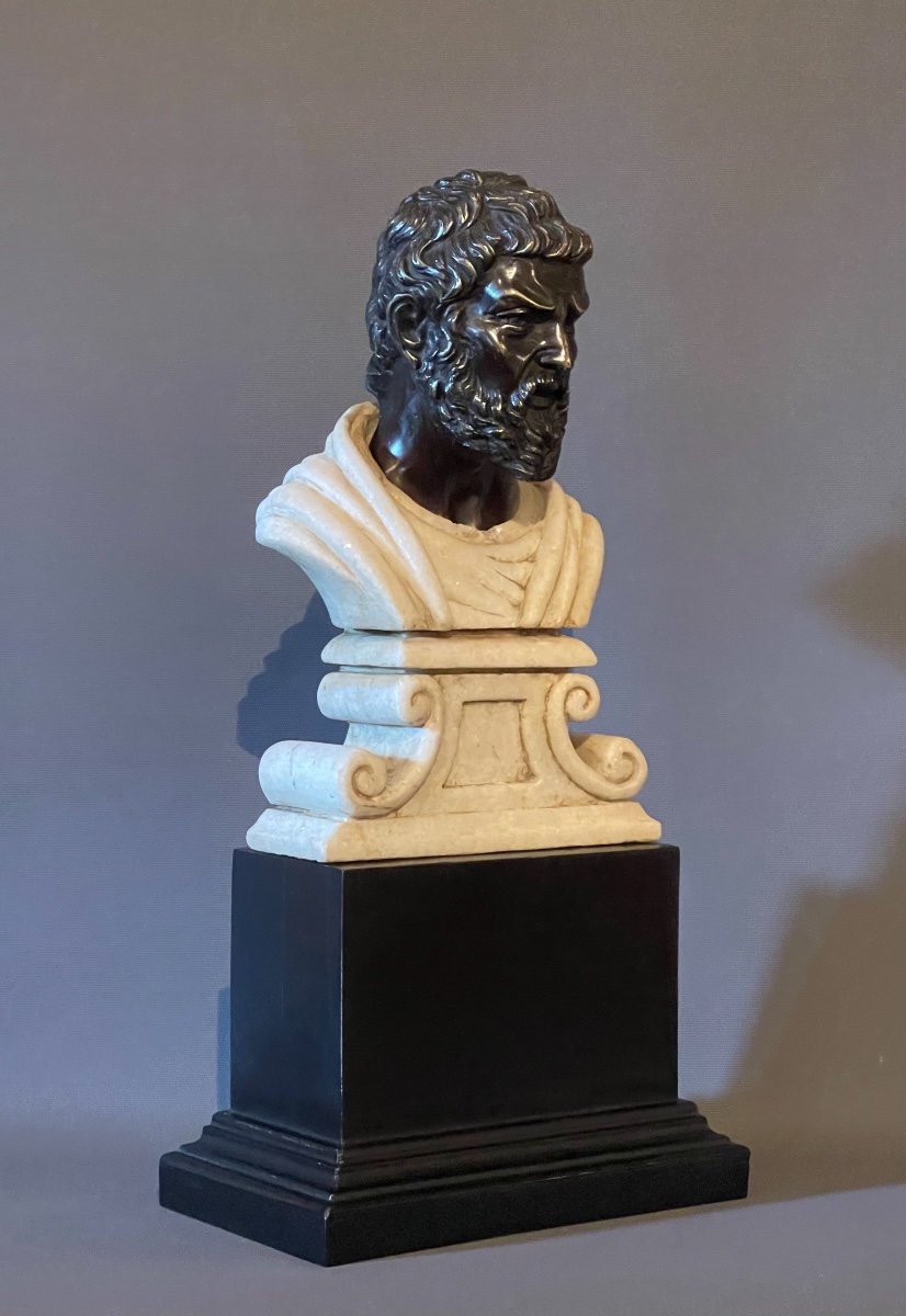 An Italian White Marble And Patinated Bronze Bust Of Aristotle. -photo-2