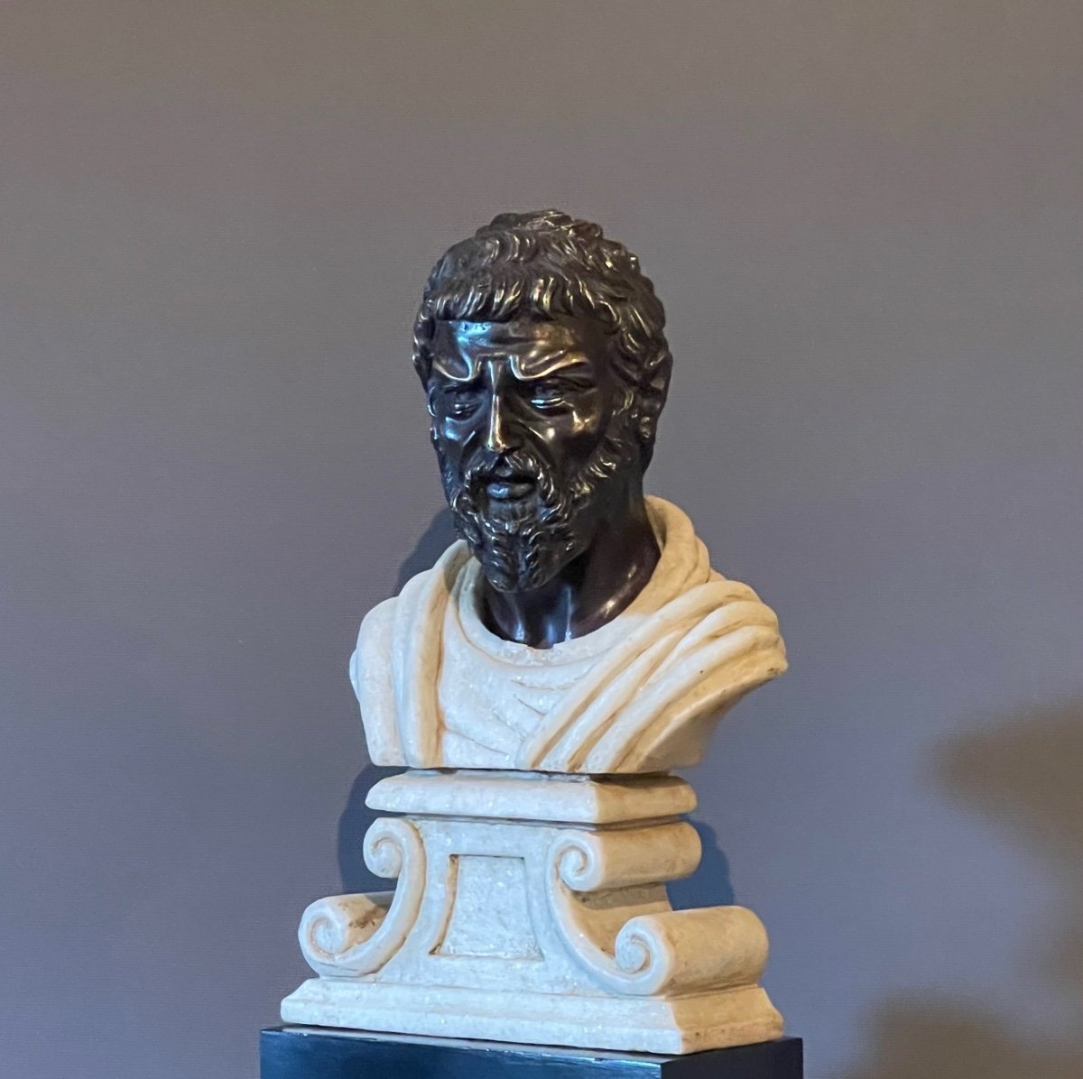 An Italian White Marble And Patinated Bronze Bust Of Aristotle. -photo-3