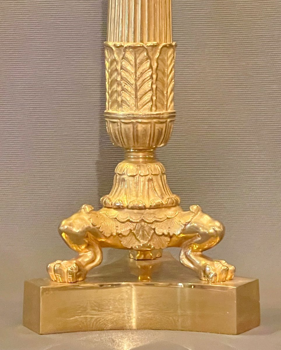 Paire De Flambeaux Tripodes D’époque Charles X En Bronze Doré. -photo-2