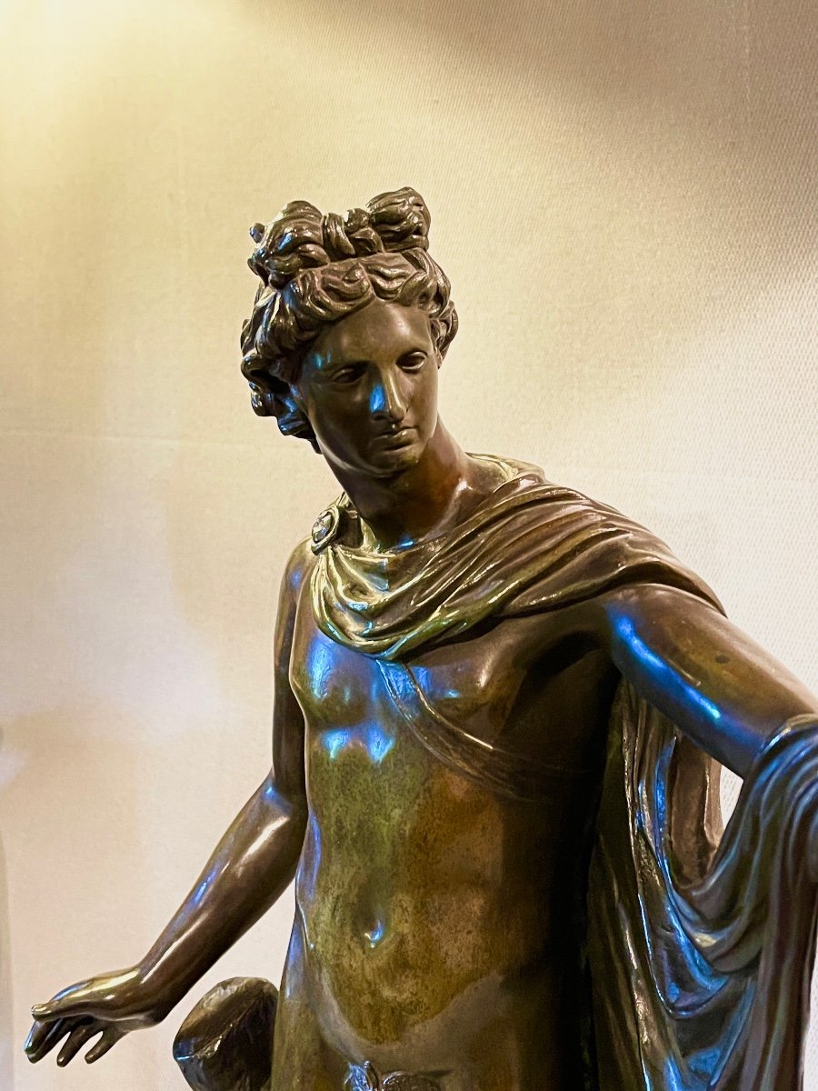 Figure En Bronze Représentant L’ Apollon Du Belvédère. D’après L’antique. Rome, XIXe Siècle. -photo-1