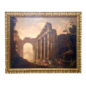 École Française De La Fin Du XVIIIe Siècle. Suiveur De Hubert Robert. Caprice Architectural. 