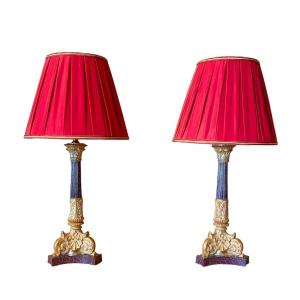 A Pair Of Empire Style Gilt And Partially Lacquered Metal Lamps. 2nd Half Of The 20th Century.