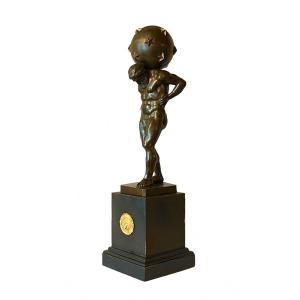 A Patinated-bronze Figure Of Atlas. After The Antique, 19th Century. 