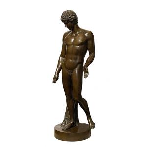 Grande Sculpture En Bronze Patiné Représentant L’ Antinoüs Du Capitole. Première Moitié Du XIXe 