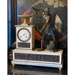 A Large  Empire Mantel Clock. Hercules With Club After John Of Bologna. Gérard In Paris. 