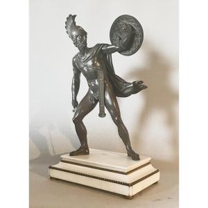 Grande sculpture en bronze patiné représentant Titus Tatius.  XIXe siècle. 