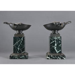 A Pair Of Patinated Bronze Tazze By Auguste-maximilien Delafontaine. Mid-19th Century.