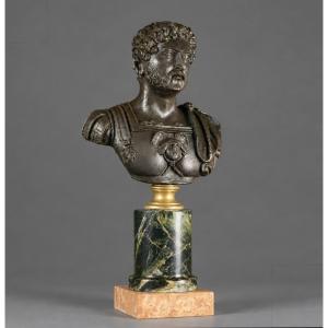 Patinated Bronze Bust Of The Emperor Hadrian. Italy, 19th Century