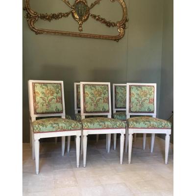 Suite Of Six Chairs Louis XVI Relaqués Cream.