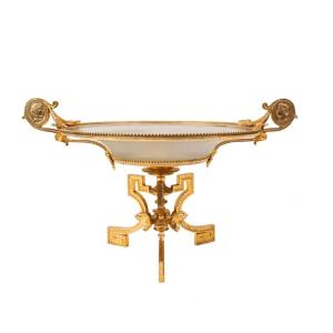 Coupe Néoclassique En Bronze Doré Et Cristal Gravé. XIXe Siècle, Vers 1850.