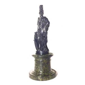 A 19th Century Neoclassical Patinated Bronze Statuette Of The Goddess Athena. 