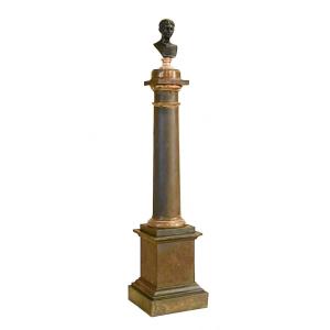 Colonne En Tôle Laquée Surmontée Du Buste De l'Empereur Auguste Jeune En Bronze. XIXe Siècle.